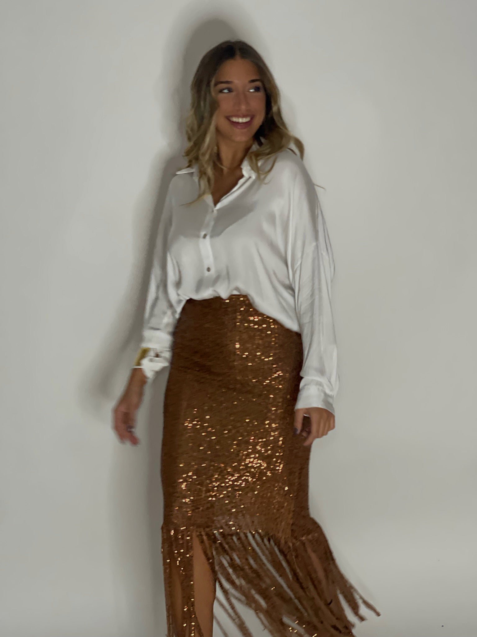 "LUNAR LUMINESCENCE TASSEL SKIRT" Oro Viejo