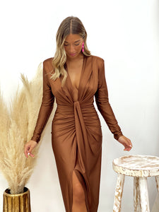 VESTIDO NUDO MARRON