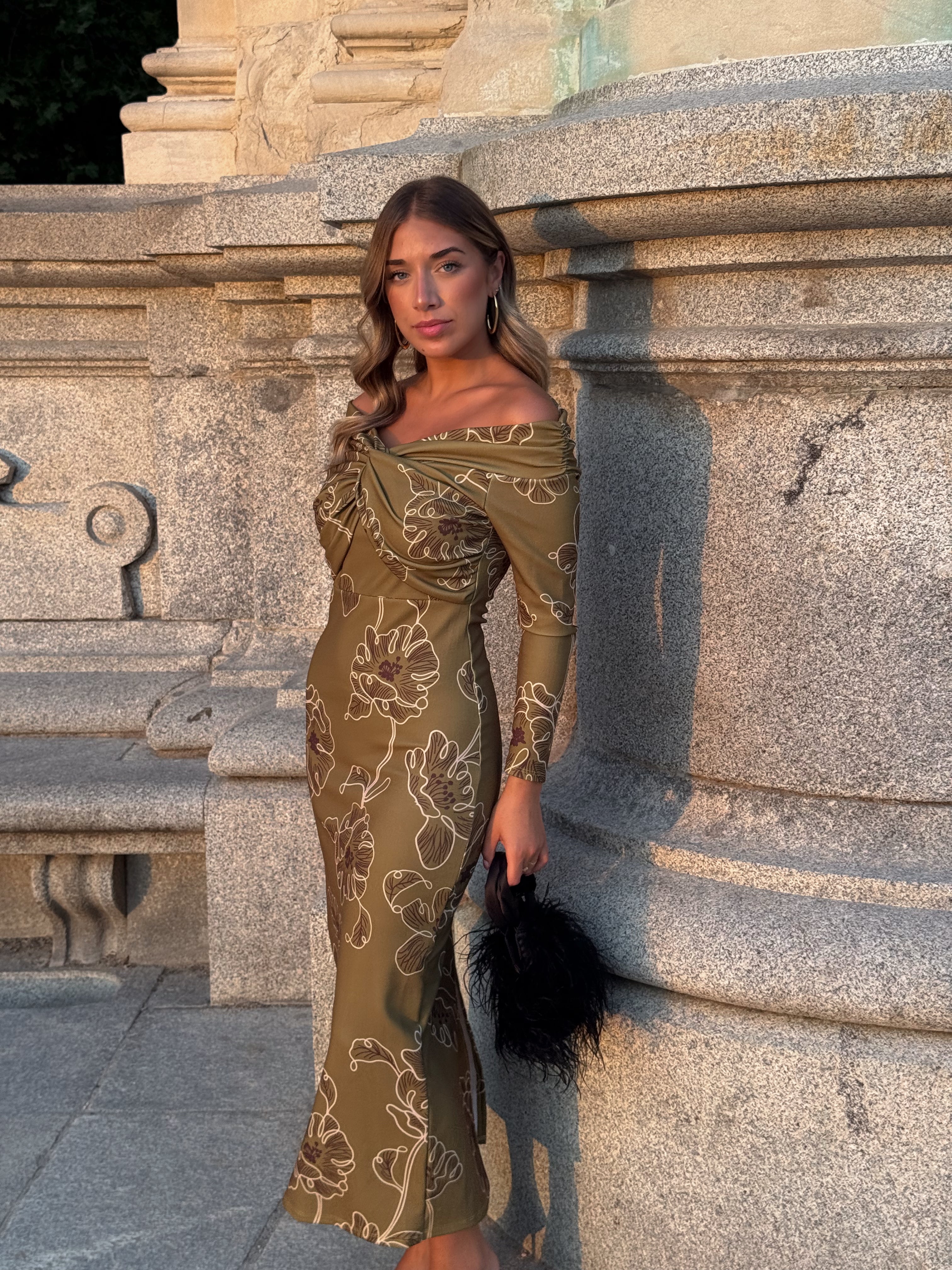 VESTIDO BARDOT ESTAMPADO VERDE