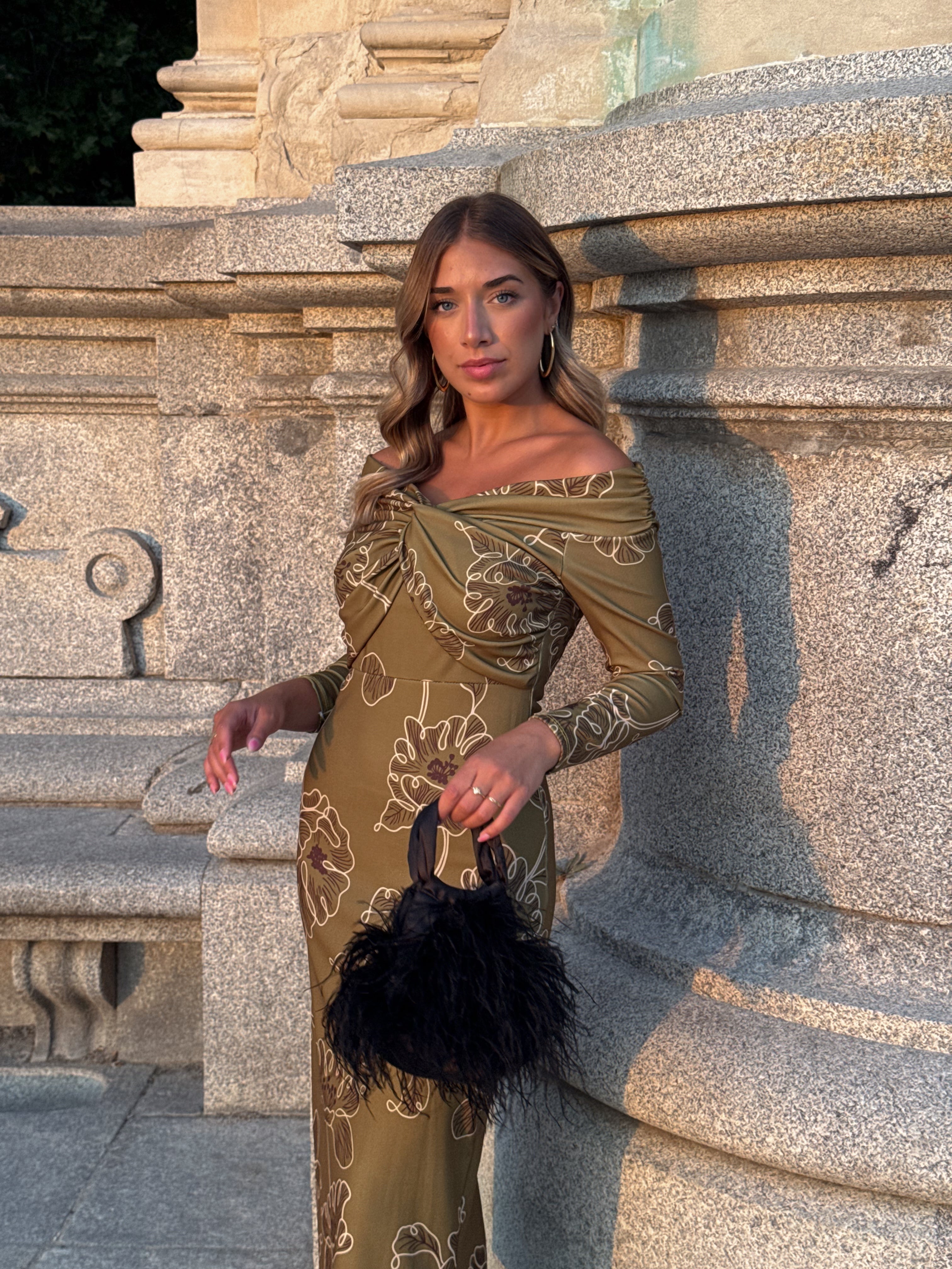 VESTIDO BARDOT ESTAMPADO VERDE