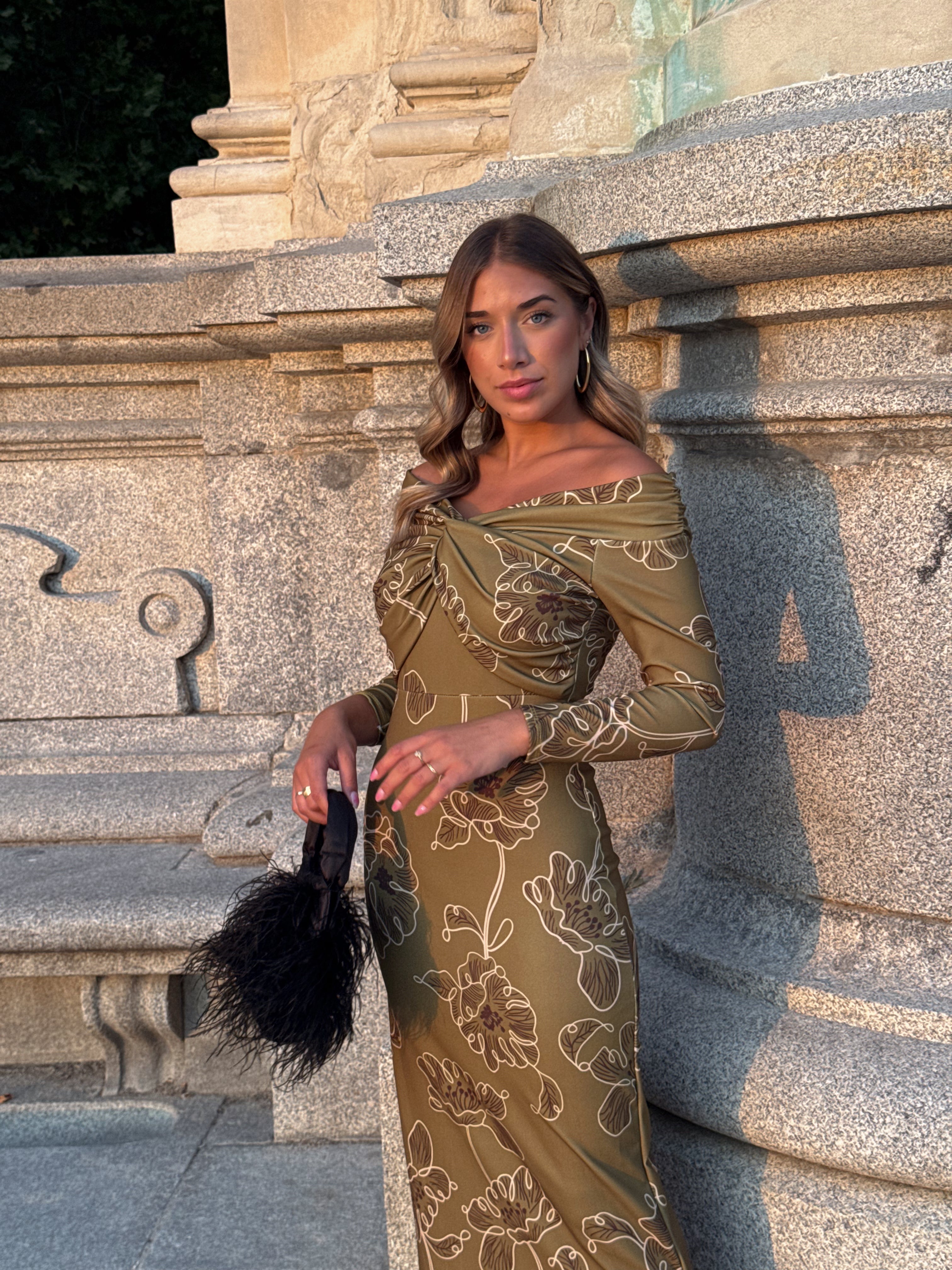 VESTIDO BARDOT ESTAMPADO VERDE