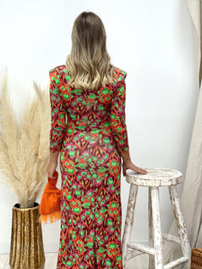 VESTIDO ESTAMPADO FLORES CUT OUT NARANJA