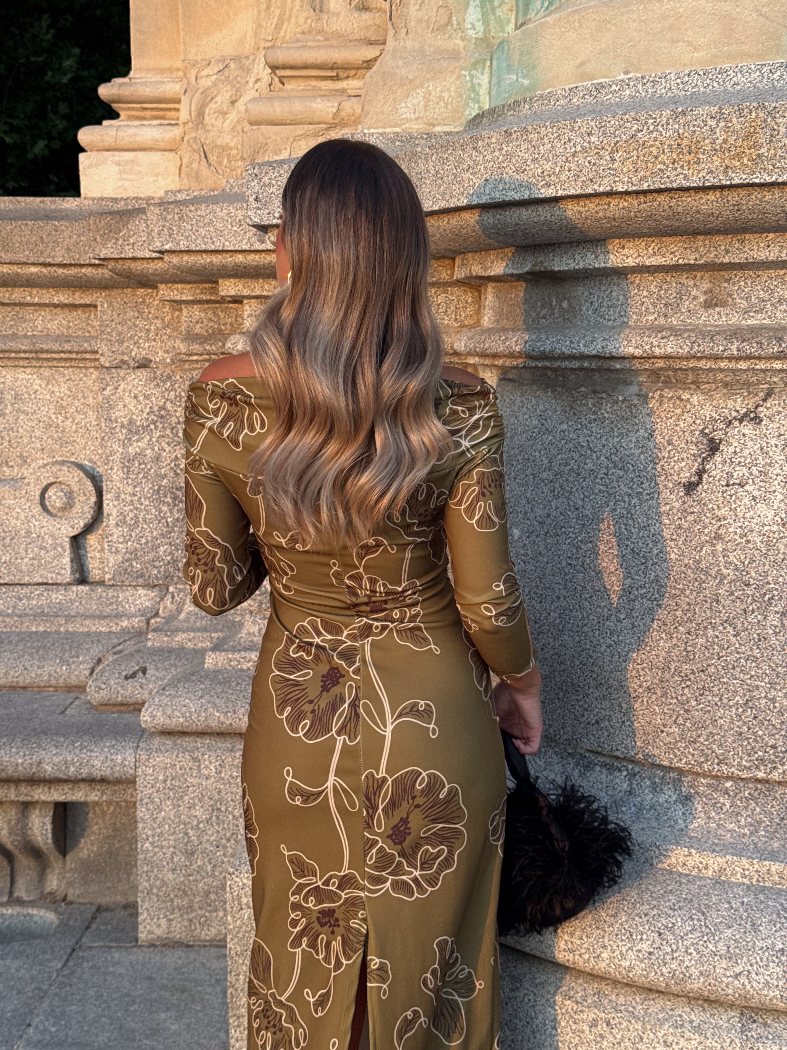 VESTIDO BARDOT ESTAMPADO VERDE