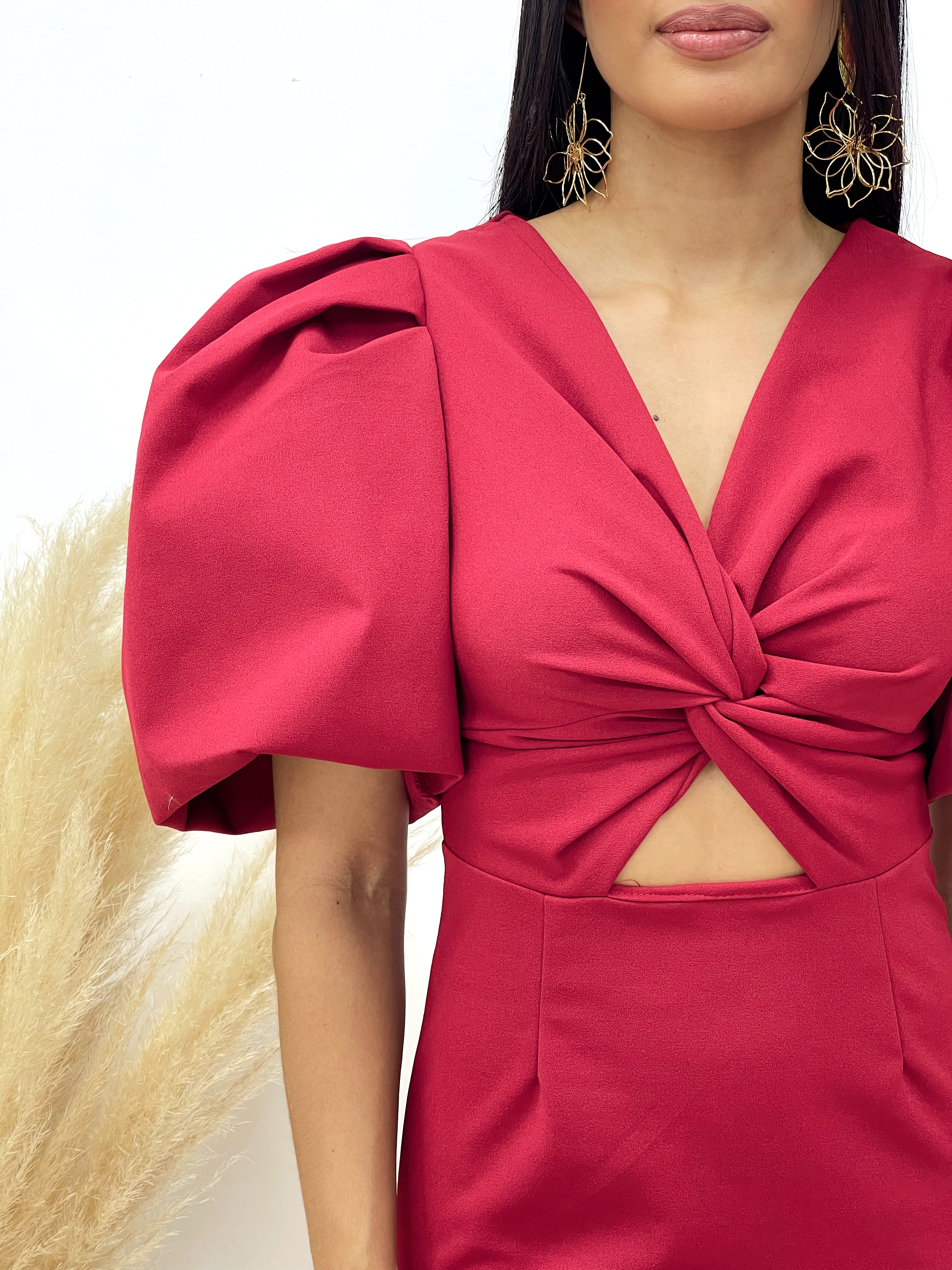 VESTIDO FAROLILLO CUT OUT VINO