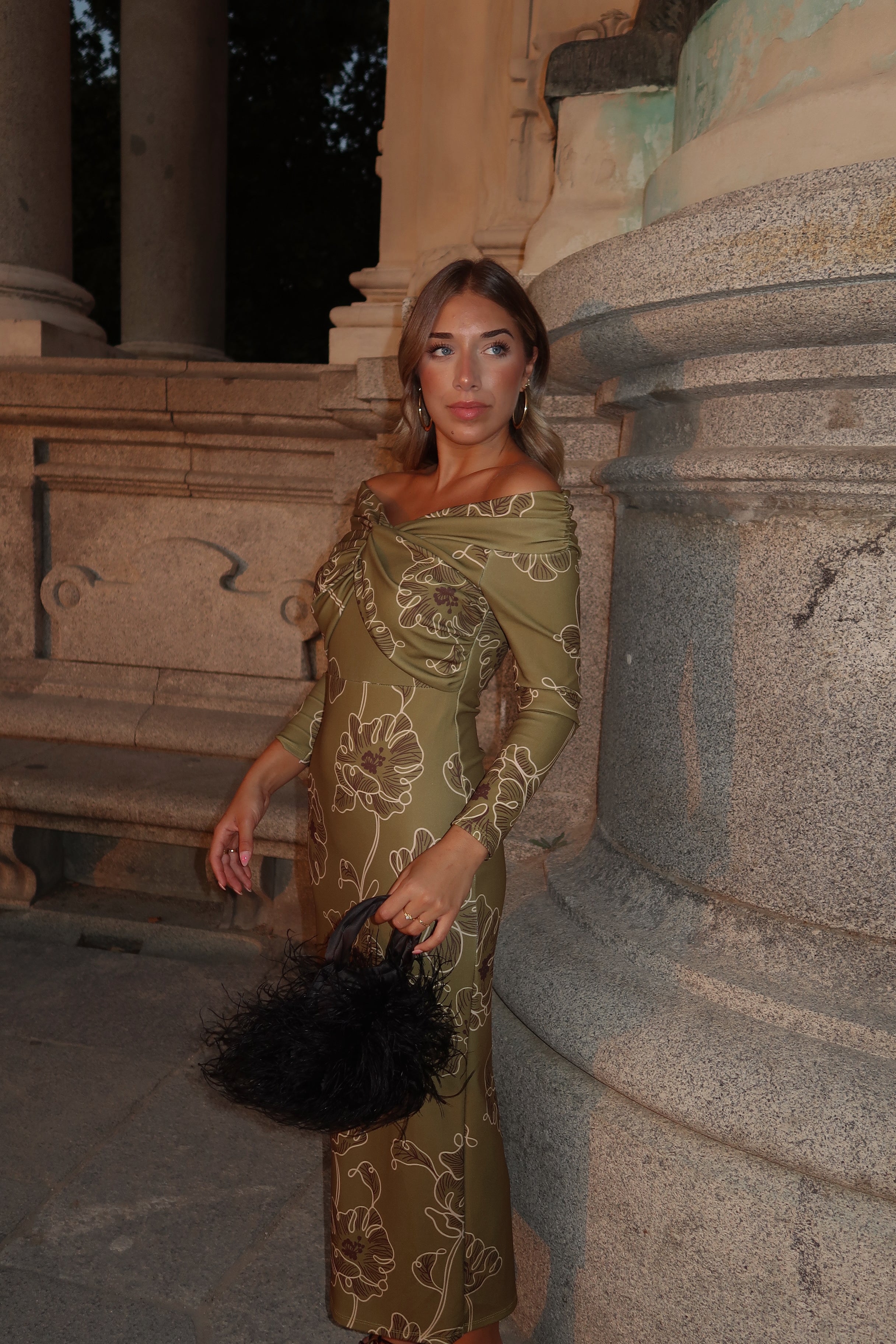 VESTIDO BARDOT ESTAMPADO VERDE