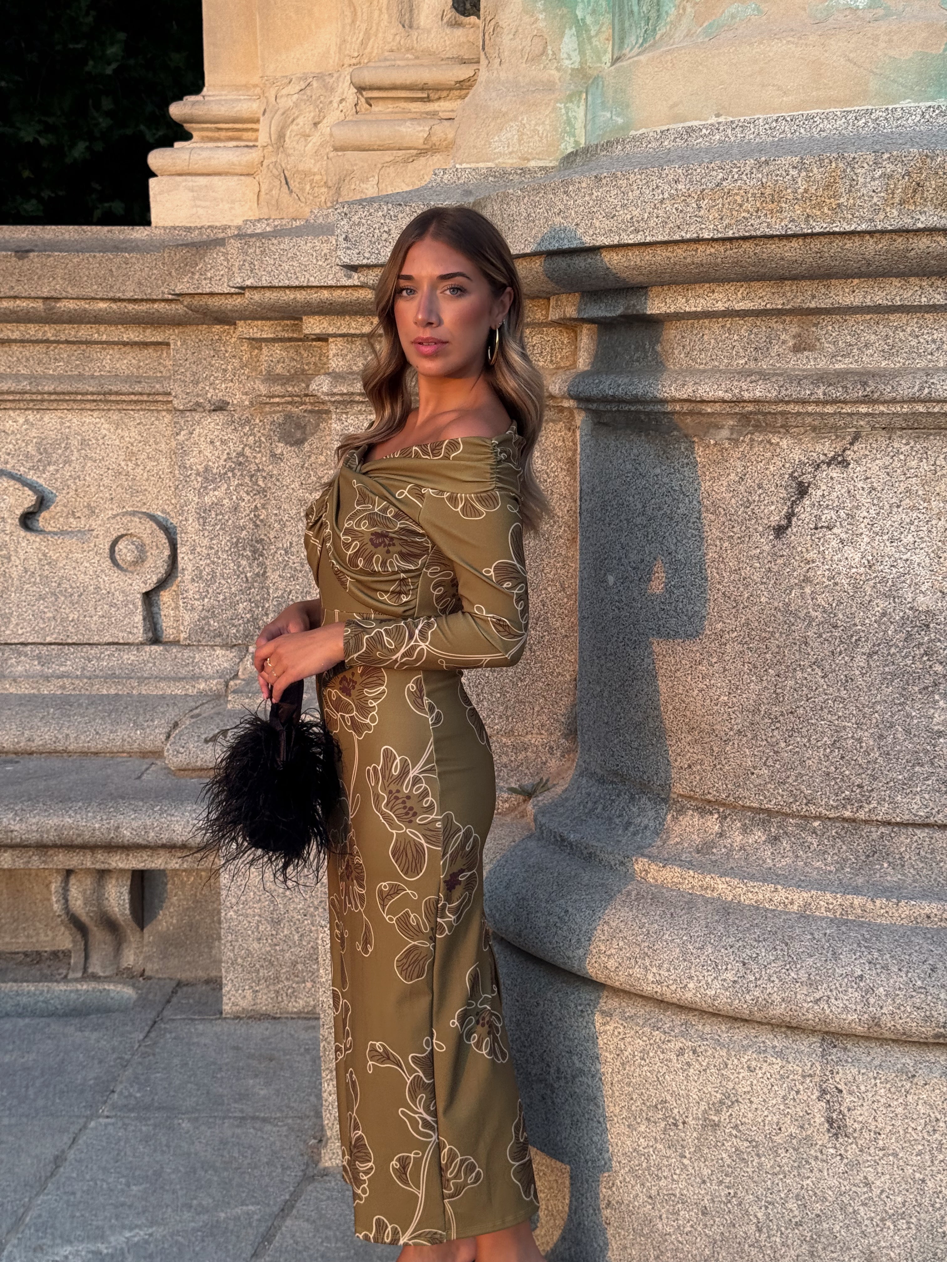 VESTIDO BARDOT ESTAMPADO VERDE