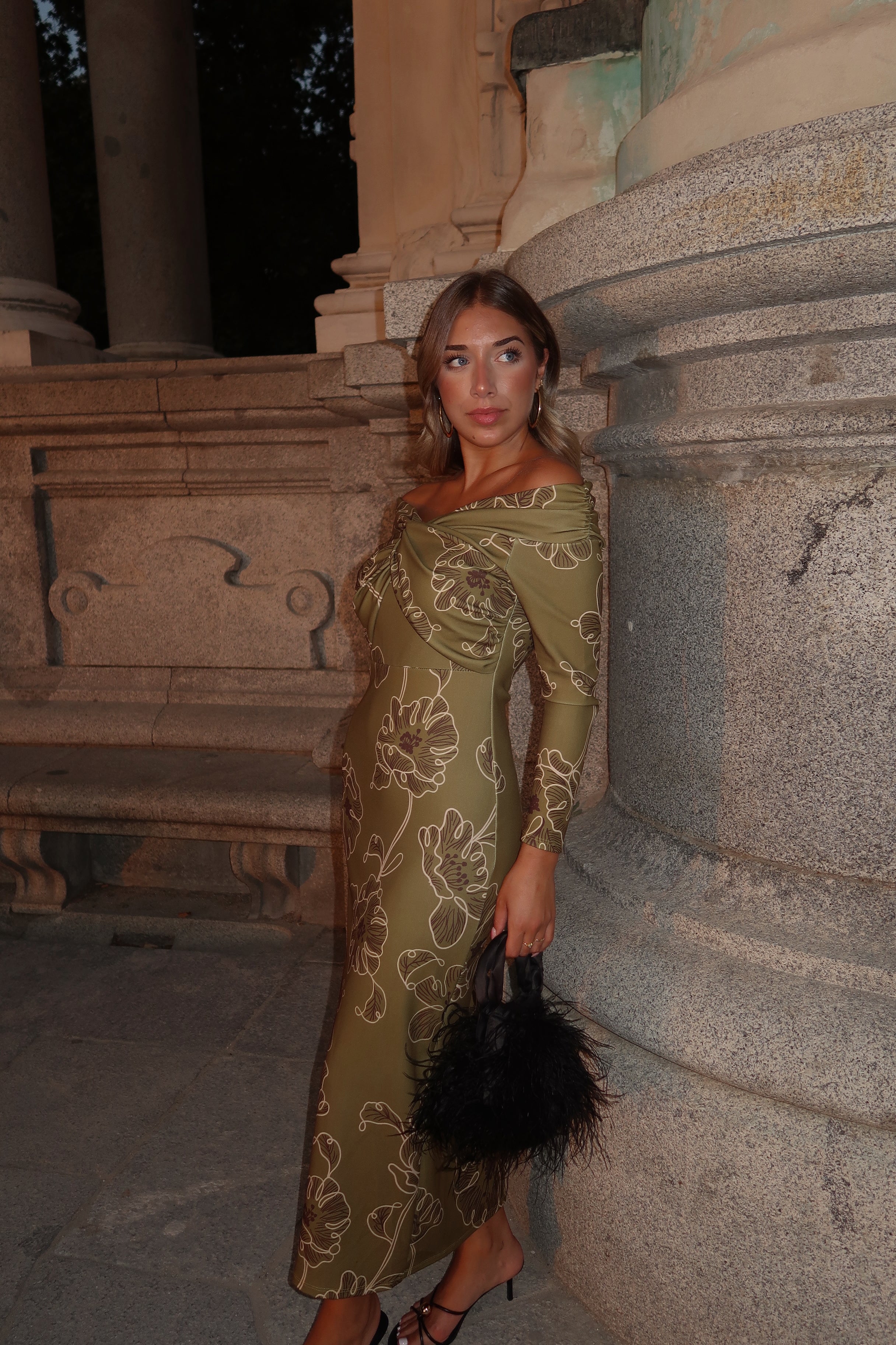 VESTIDO BARDOT ESTAMPADO VERDE