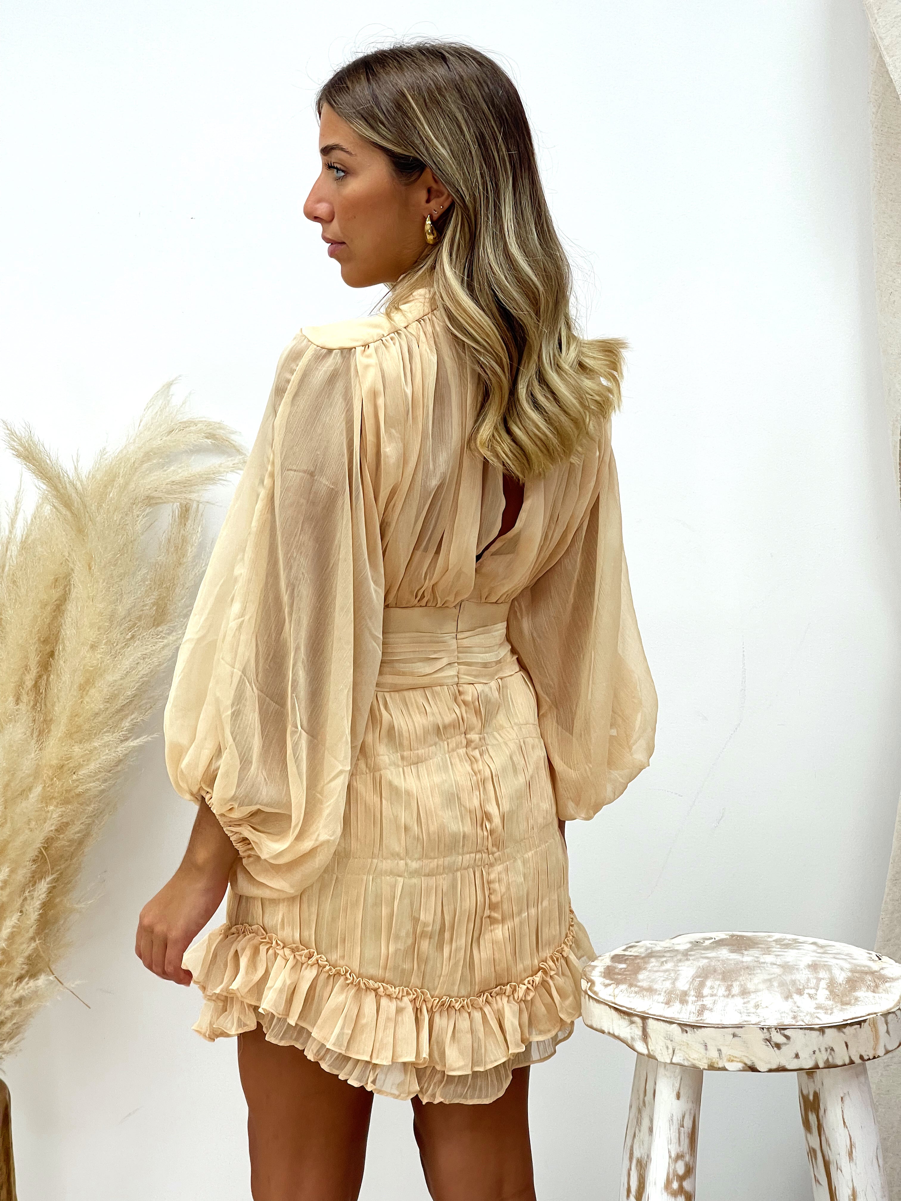 VESTIDO DRAPEADO MINI BEIGE