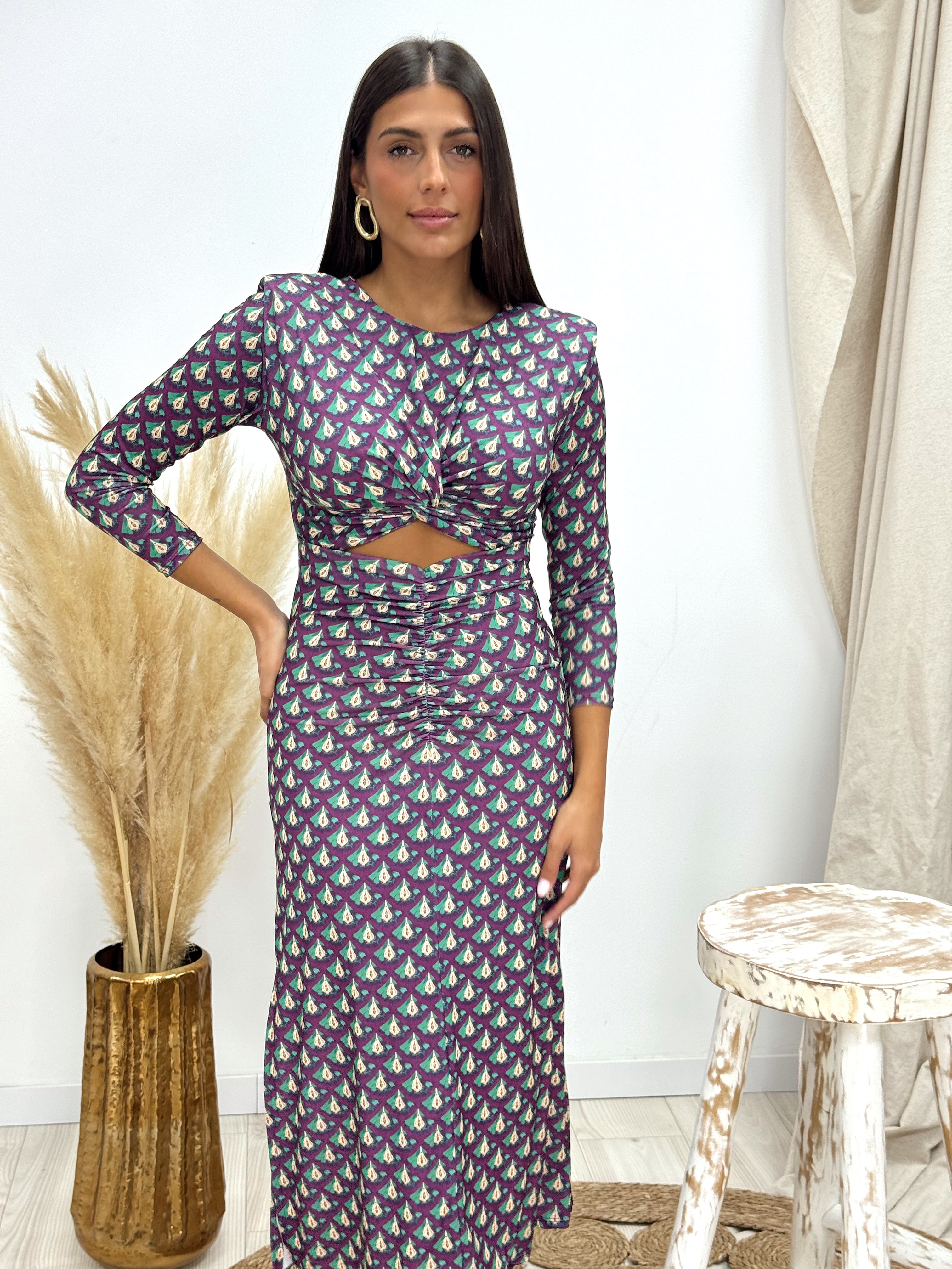 VESTIDO ESTAMPADO CUT OUT MORADO