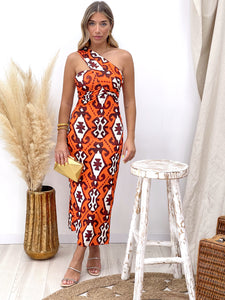 VESTIDO ASIMETRICO ESTAMPADO NARANJA