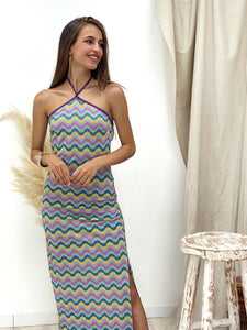 VESTIDO BRILLO ZIGZAG MORADO