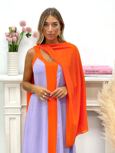 VESTIDO FLUIDO LILA Y NARANJA