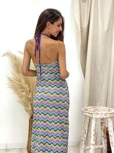 VESTIDO BRILLO ZIGZAG MORADO