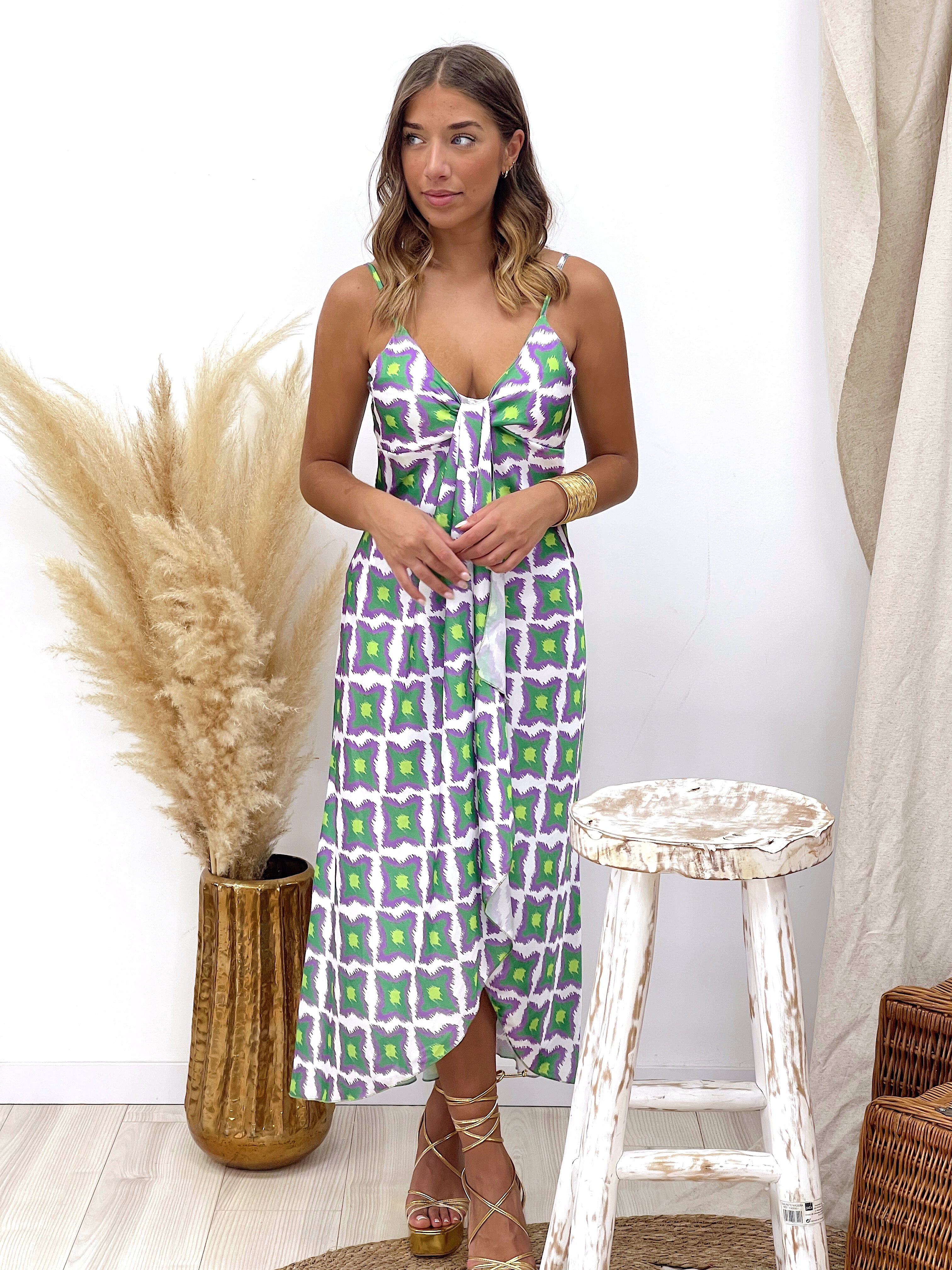 VESTIDO NUDO ESTAMPADO MORADO