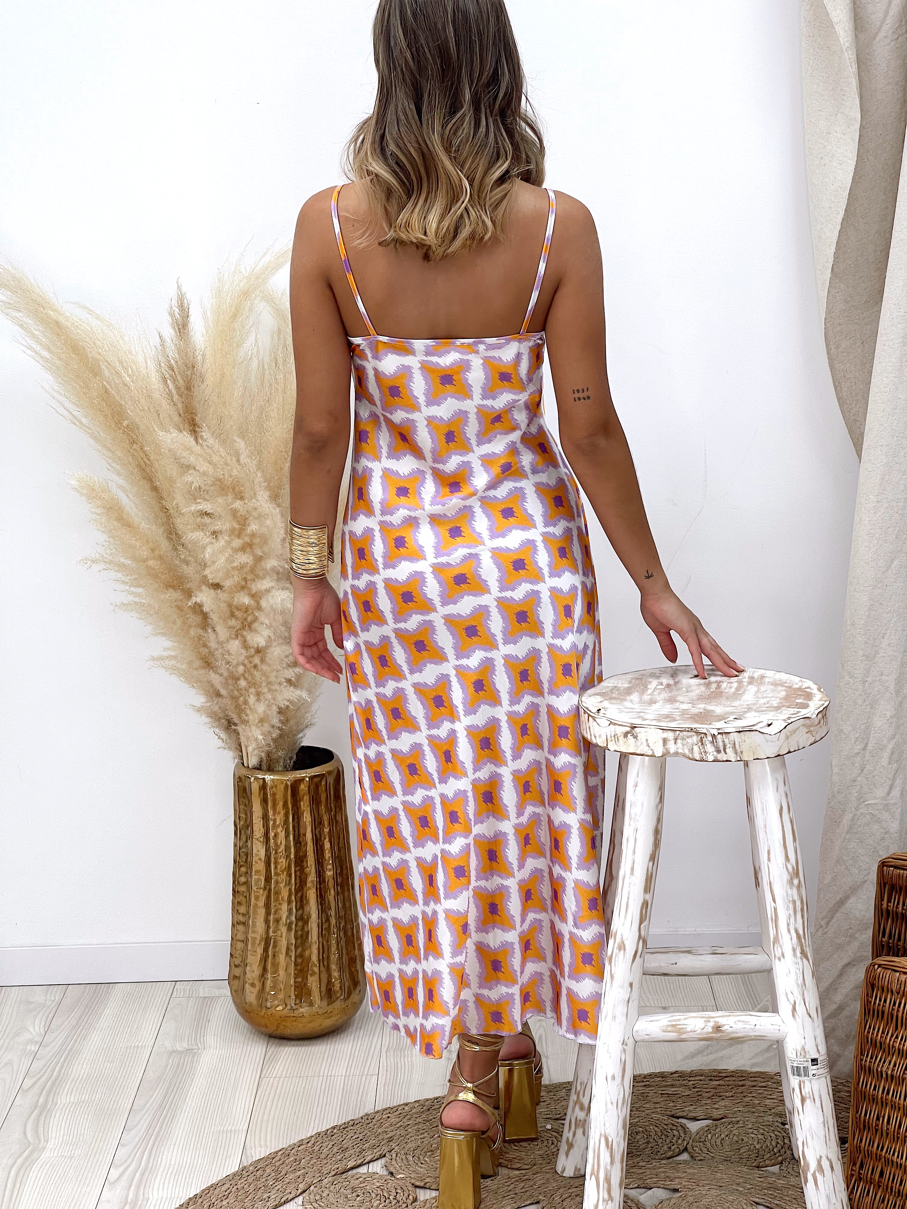 VESTIDO NUDO ESTAMPADO NARANJA