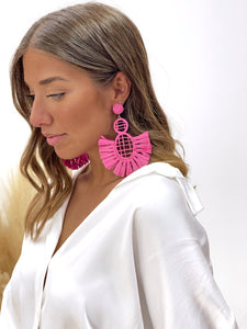 PENDIENTES RAFIA FUCSIA