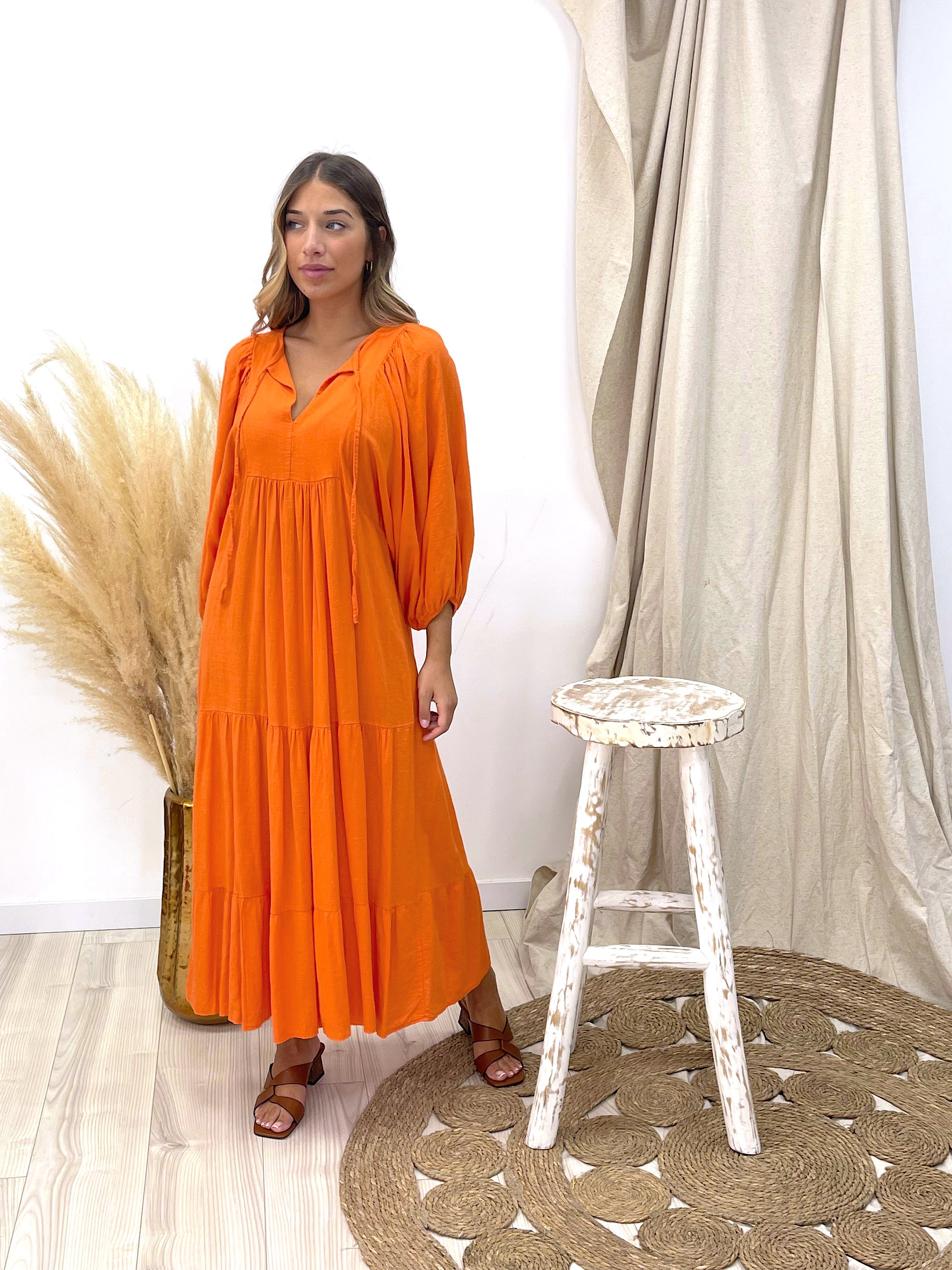 VESTIDO NARANJA LINO