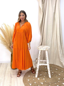 VESTIDO NARANJA LINO