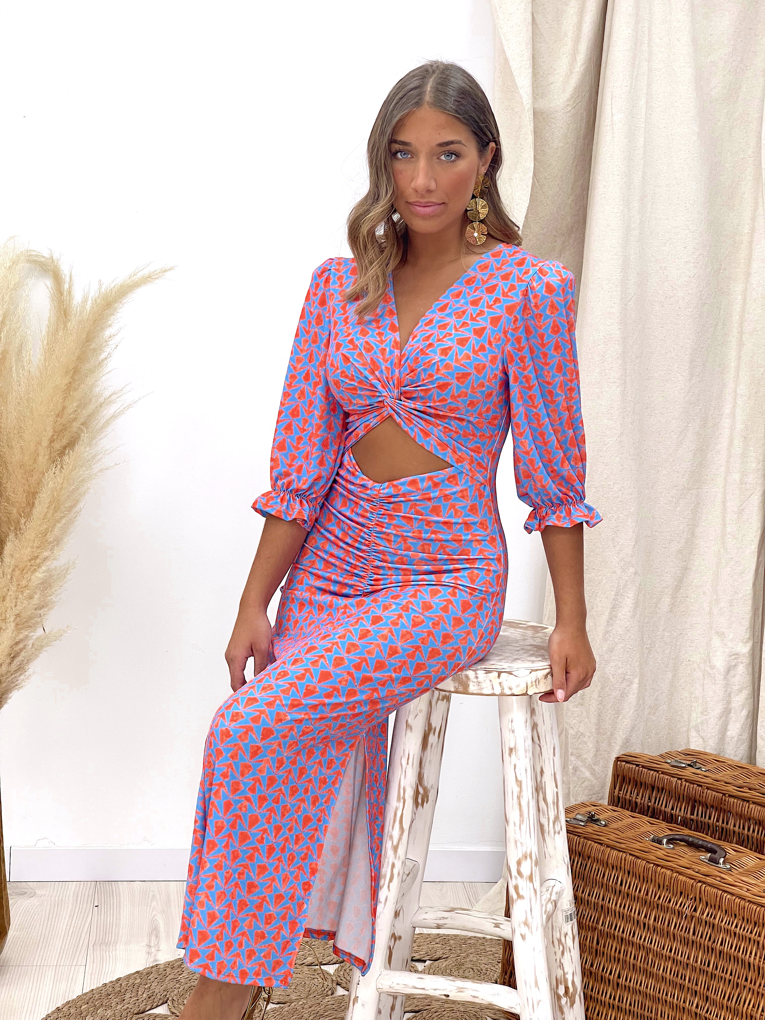 VESTIDO ESTAMPADO CUT OUT AZUL